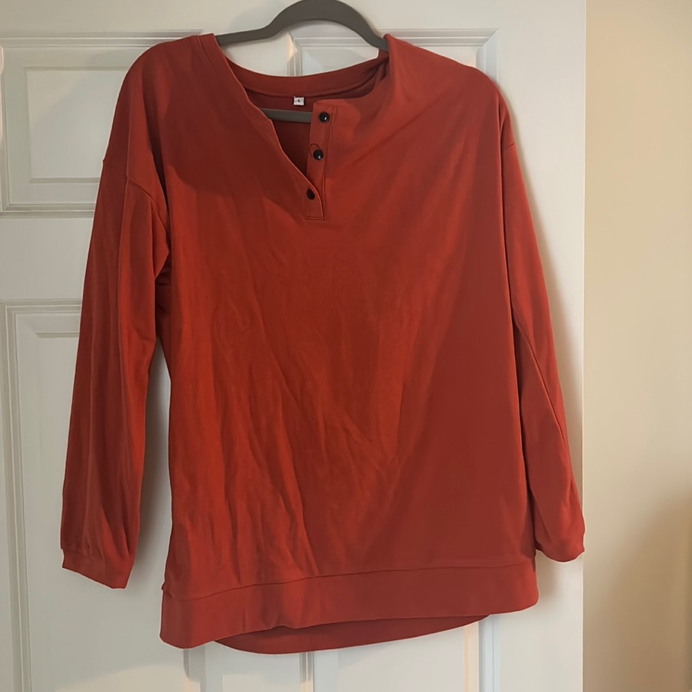 Orange Long Sleeve three button basic top